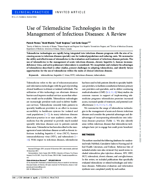 (PDF) Use of Telemedicine Technologies in the Management of Infectious ...