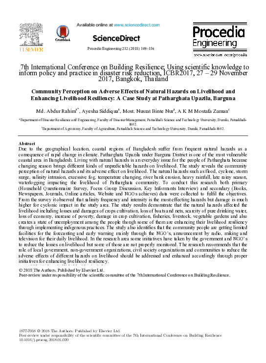 (PDF) Community Perception on Adverse Effects of Natural Hazards on ...