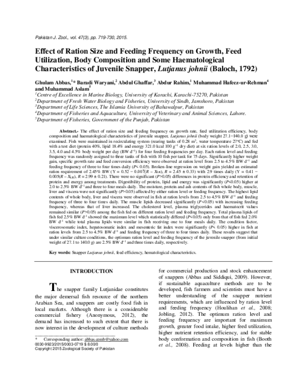 (PDF) Effect of Ration Size and Feeding Frequency on Growth, Feed ...