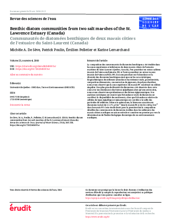 (PDF) Benthic diatom communities from two salt marshes of the St ...