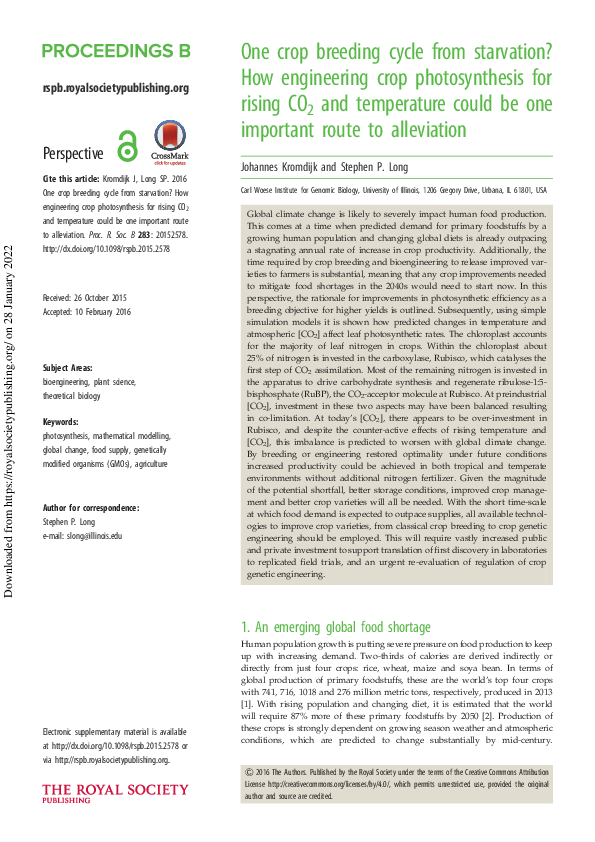 (PDF) One crop breeding cycle from starvation? How engineering crop ...