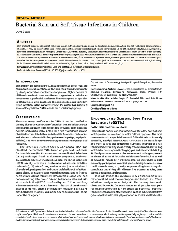 (PDF) Bacterial Skin and Soft Tissue Infections in Children