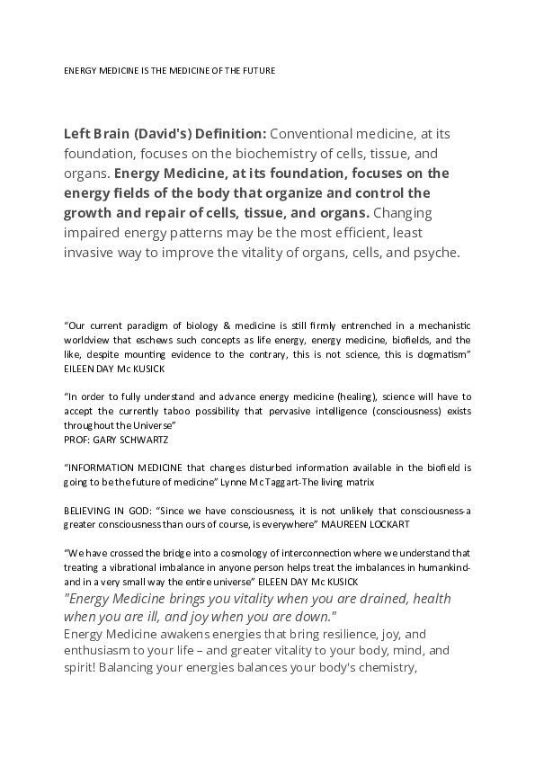 (DOC) ENERGY MEDICINE IS THE MEDICINE OF THE FUTURE Ivan Ghyssaert