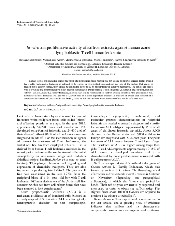 (PDF) In vitro antiproliferative activity of saffron extracts against ...