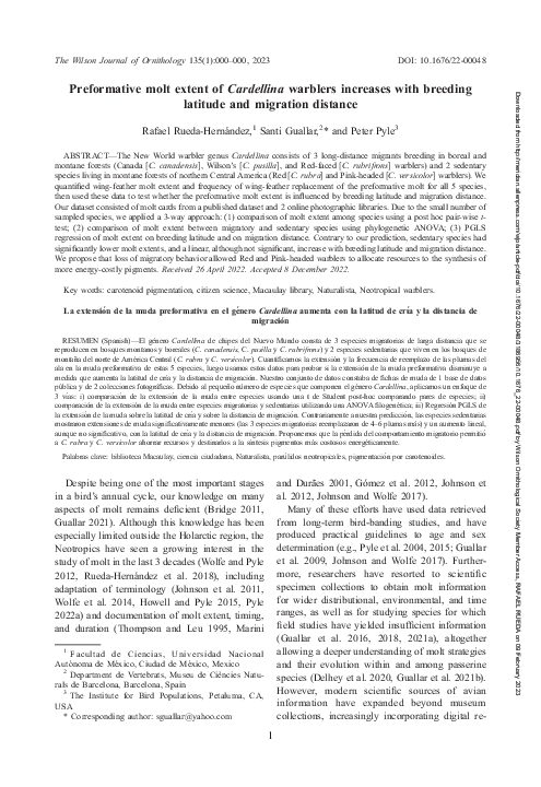(PDF) Preformative molt extent of Cardellina warblers increases with ...