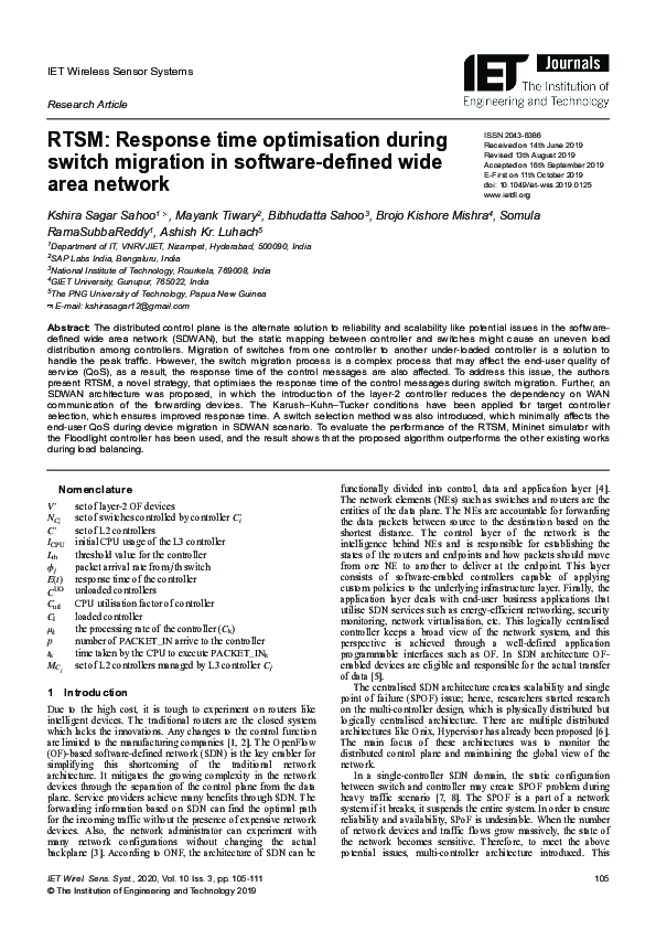 (PDF) RTSM: Response time optimisation during switch migration in ...