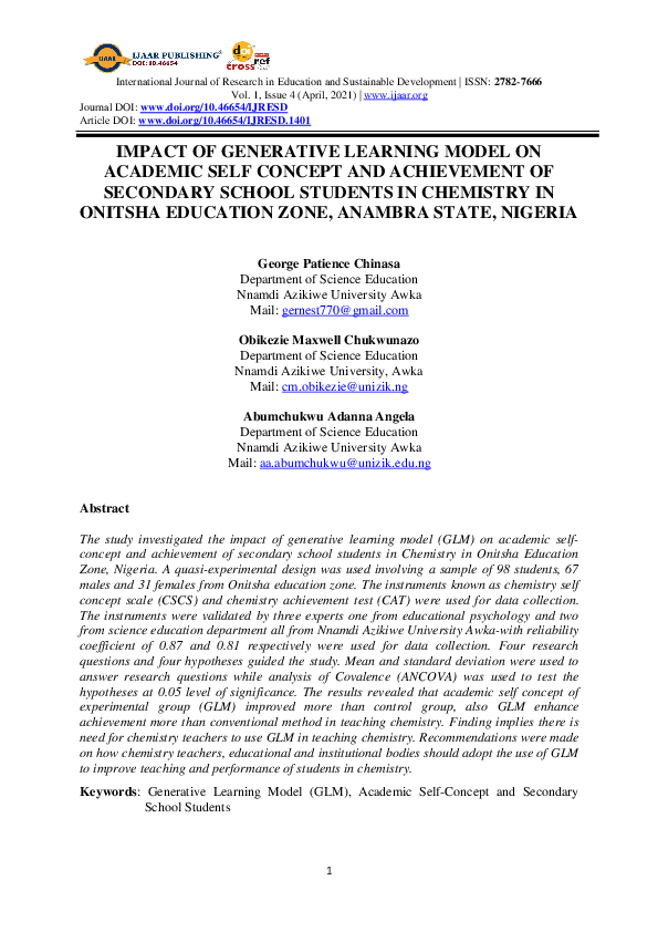 (PDF) Impact of Generative Learning Model on Academic Self Concept and ...