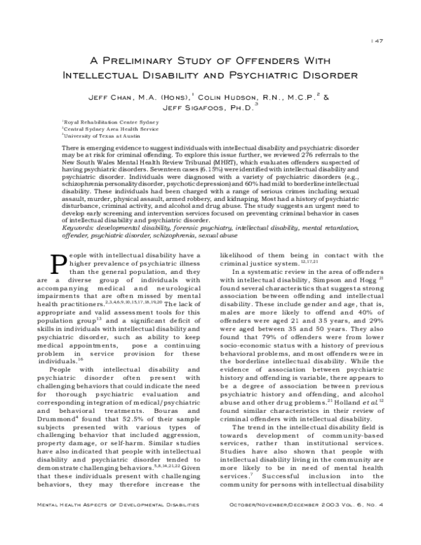 (PDF) A preliminary study of offenders with intellectual disability and ...