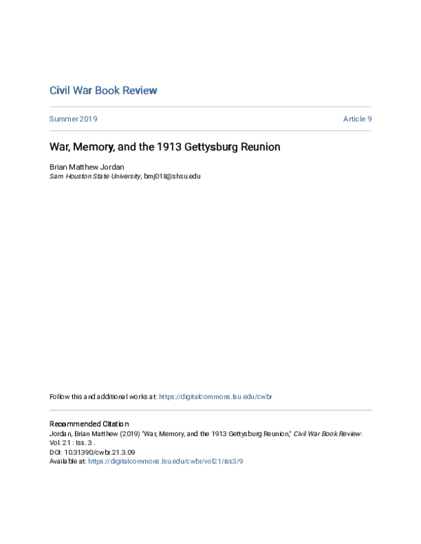 (PDF) War, Memory, and the 1913 Gettysburg Reunion