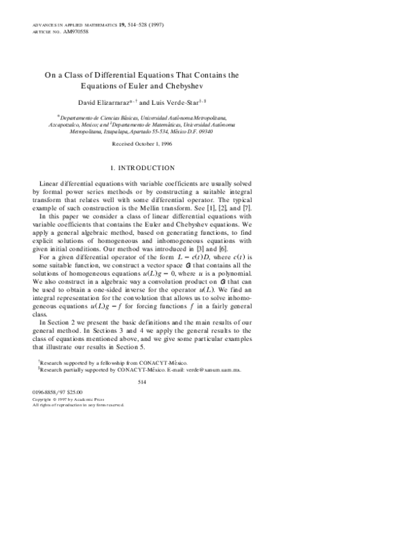 (PDF) On a Class of Differential Equations That Contains the Equations ...