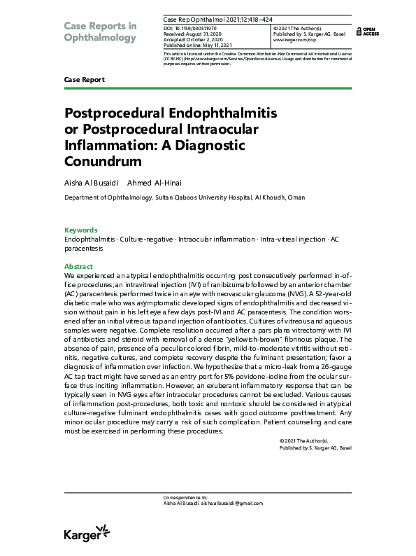 (PDF) Postprocedural Endophthalmitis or Postprocedural Intraocular ...
