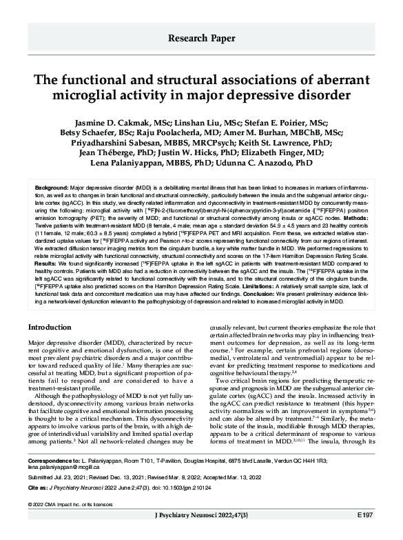 (PDF) The functional and structural associations of aberrant microglial ...