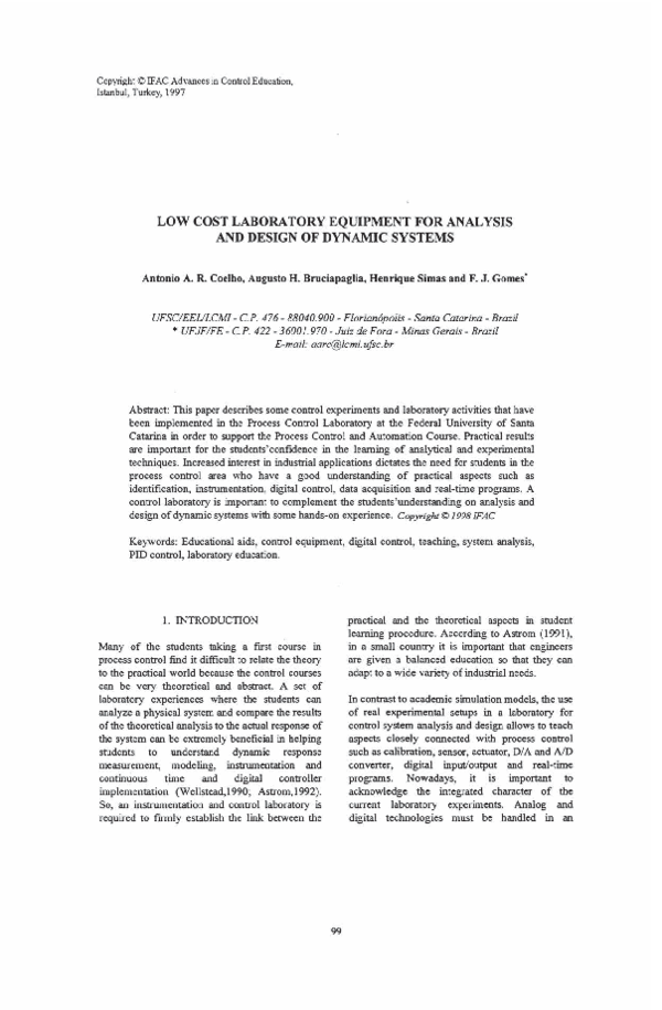 (PDF) Low Cost Laboratory Equipment for Analysis and Design of Dynamic ...