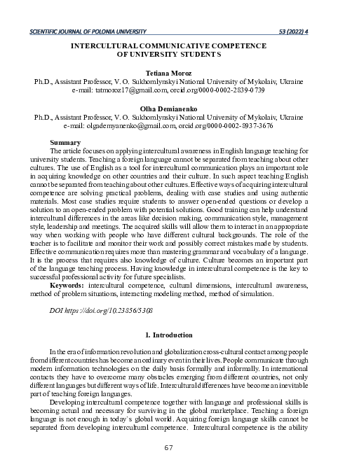 (PDF) Intercultural Communicative Competence of University Students