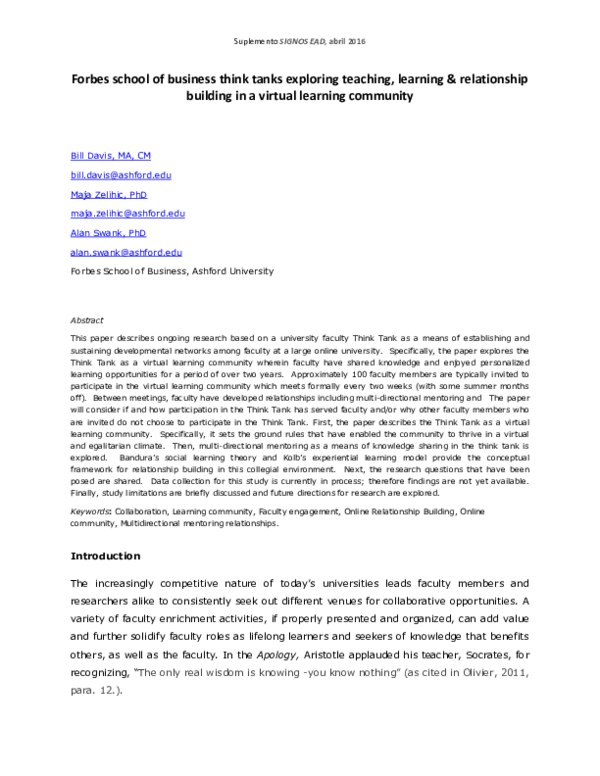 (PDF) Forbes school of business think tanks exploring teaching ...