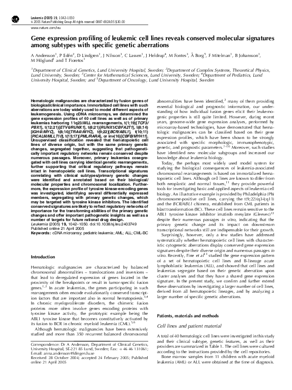 (PDF) Gene expression profiling of leukemic cell lines reveals ...