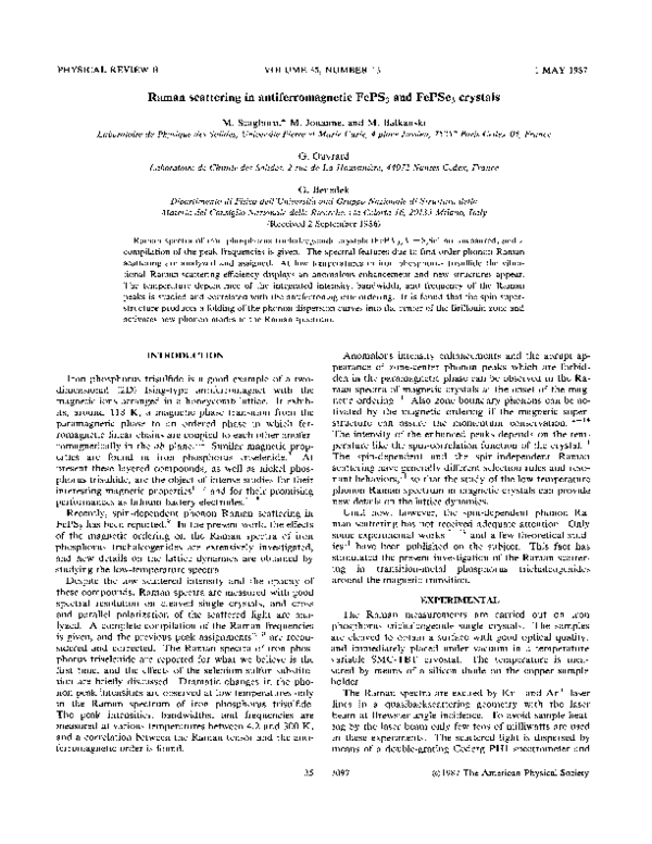 (PDF) Raman scattering in antiferromagneticFePS3andFePSe3crystals