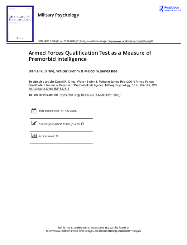 (PDF) Armed Forces Qualification Test as a Measure of Premorbid
