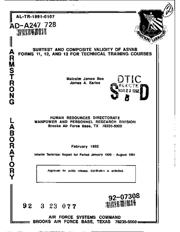 (PDF) Subtest and Composite Validity of ASVAB Forms 11, 12, and 13 for ...