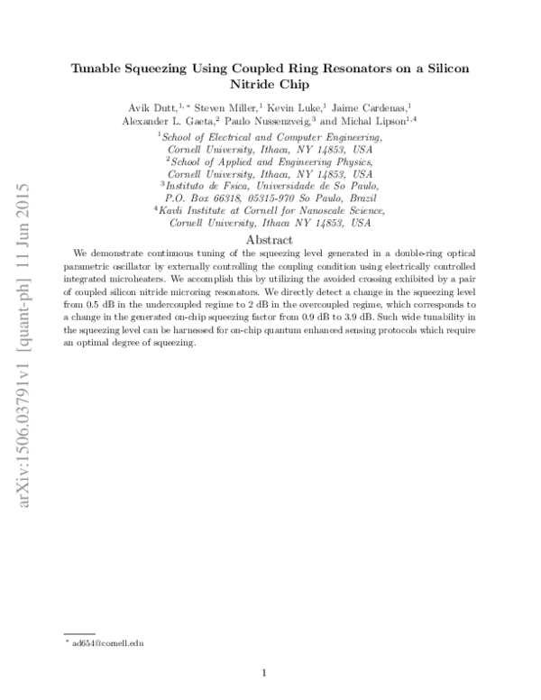 (PDF) Tunable Squeezing Using Coupled Ring Resonators on a Silicon ...