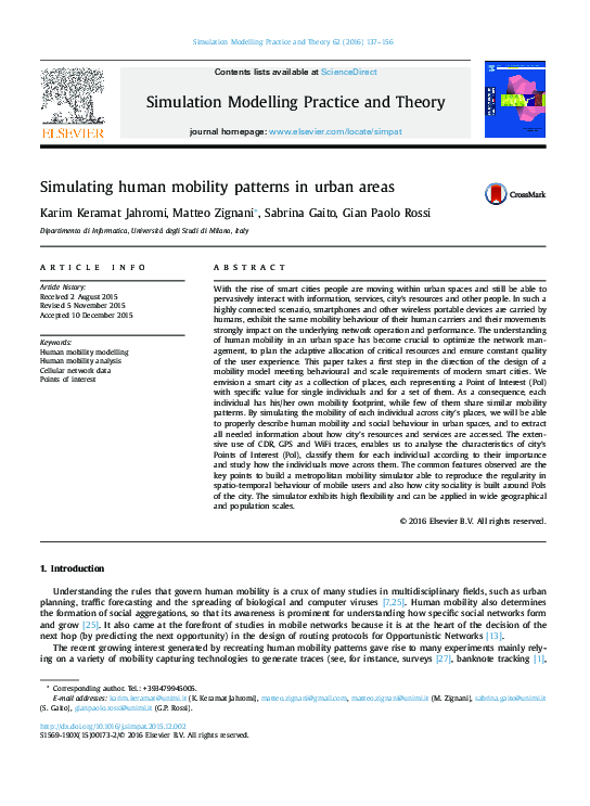 (PDF) Simulating human mobility patterns in urban areas