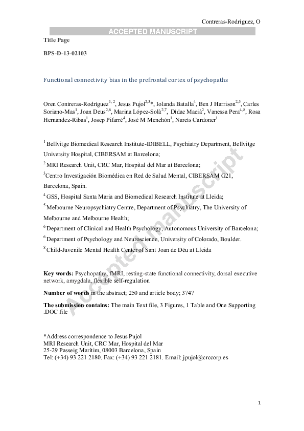 (PDF) Functional Connectivity Bias in the Prefrontal Cortex of Psychopaths