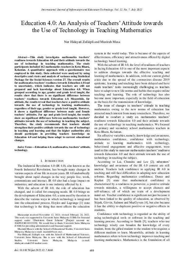 (PDF) Education 4.0: An Analysis of Teachers‟ Attitude towards the Use ...