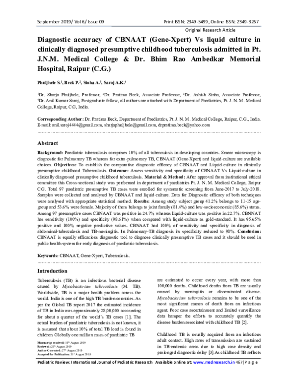 (PDF) Diagnostic accuracy of CBNAAT (Gene-Xpert) Vs liquid culture in ...