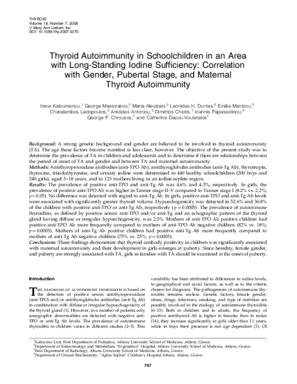 (PDF) Thyroid Autoimmunity in Schoolchildren in an Area with Long ...
