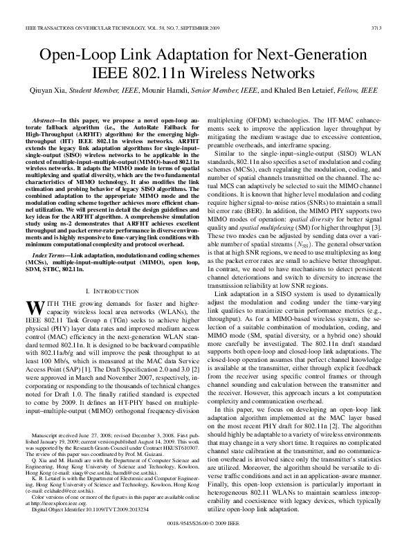 (PDF) Open-Loop Link Adaptation for Next-Generation IEEE 802.11n ...