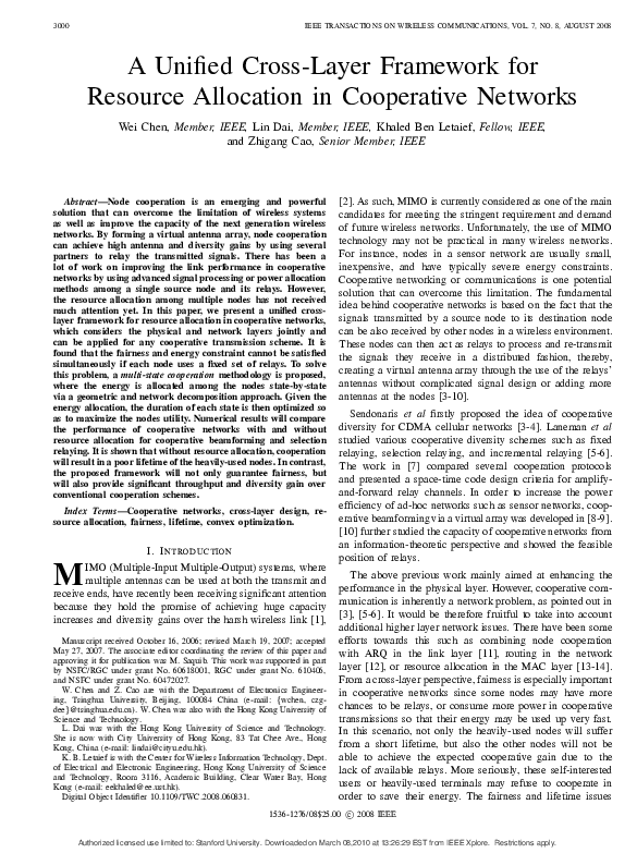 (PDF) A Unified Cross-Layer Framework for Resource Allocation in ...