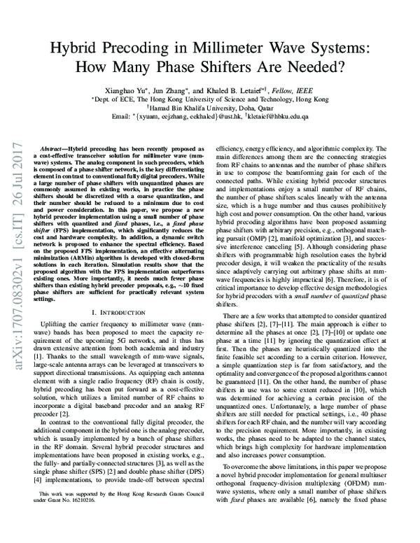 (PDF) Hybrid Precoding in Millimeter Wave Systems: How Many Phase ...