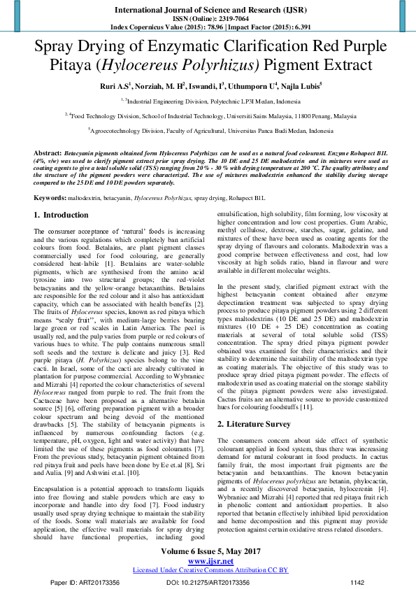 (PDF) Spray Drying of Enzymatic Clarification Red Purple Pitaya ...