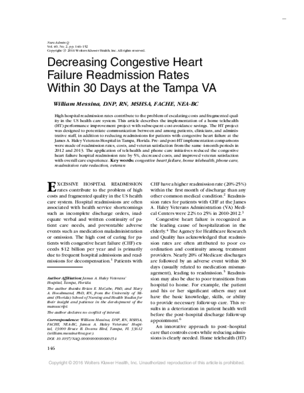 (PDF) Decreasing Congestive Heart Failure Readmission Rates Within 30 ...