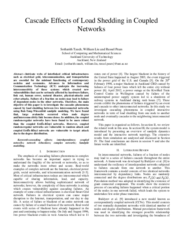 (PDF) Cascade effects of load shedding in coupled networks