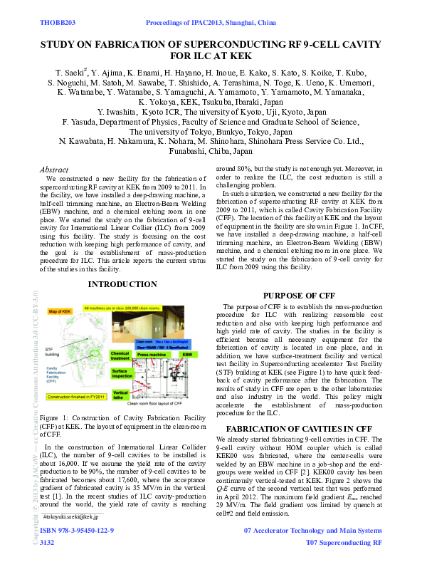 (PDF) Study on Fabrication of Superconducting RF 9-CELL Cavity for Ilc ...