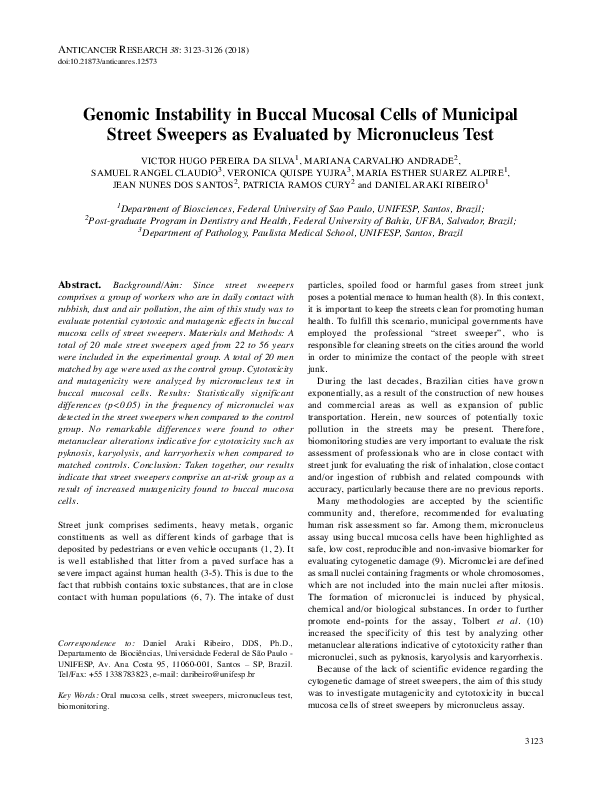 (PDF) Genomic Instability in Buccal Mucosal Cells of Municipal Street ...
