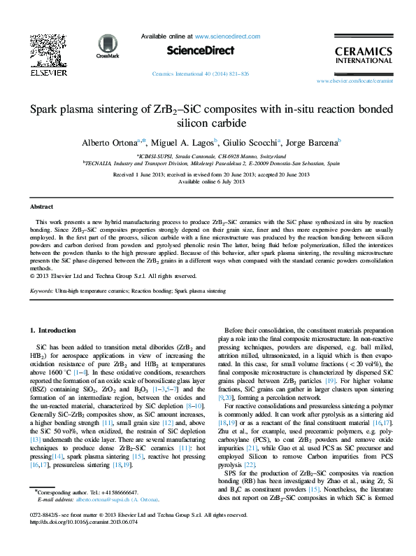 (PDF) Spark plasma sintering of ZrB2–SiC composites with in-situ ...