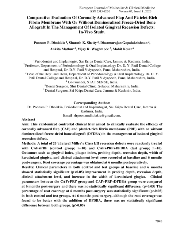 (PDF) Comparative Evaluation Of Coronally Advanced Flap And Platelet ...
