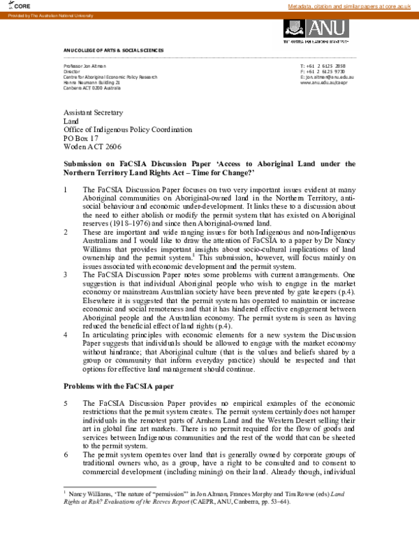 (PDF) Modifying the Permit System for Aboriginal Land