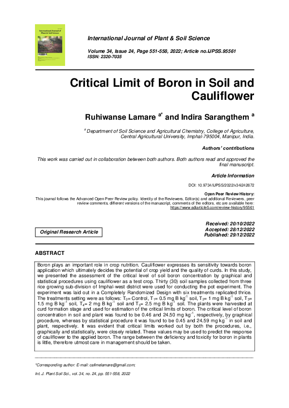 (PDF) Critical Limit of Boron in Soil and Cauliflower RUHIWANSE