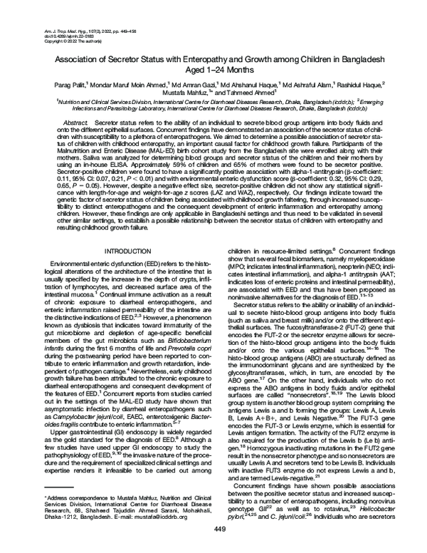 (PDF) Association of Secretor Status with Enteropathy and Growth among ...