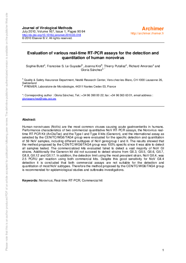 (PDF) Evaluation of various real-time RT-PCR assays for the detection ...
