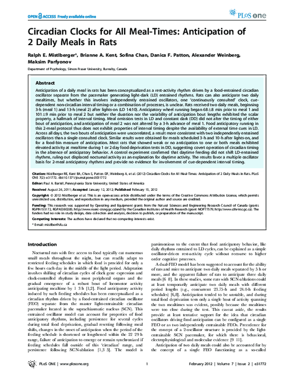 (PDF) Circadian Clocks for All Meal-Times: Anticipation of 2 Daily ...