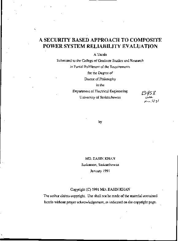 (PDF) A security based approach to composite power system reliability