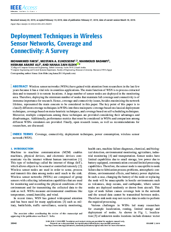 (PDF) Deployment Techniques in Wireless Sensor Networks, Coverage and ...