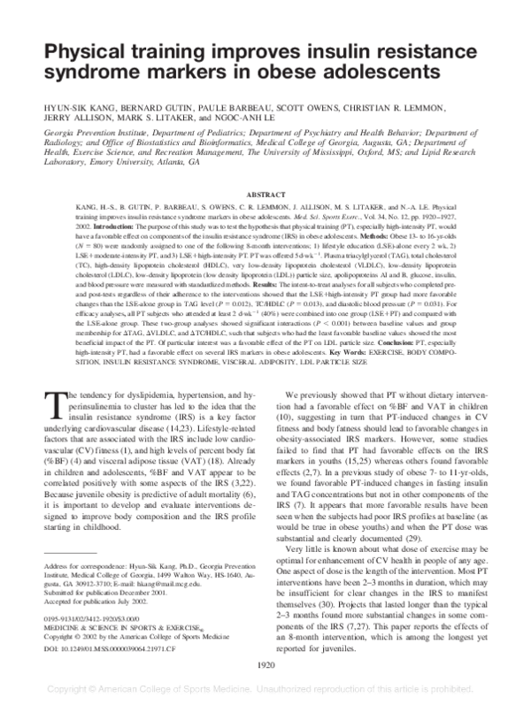 (PDF) Physical training improves insulin resistance syndrome markers in ...