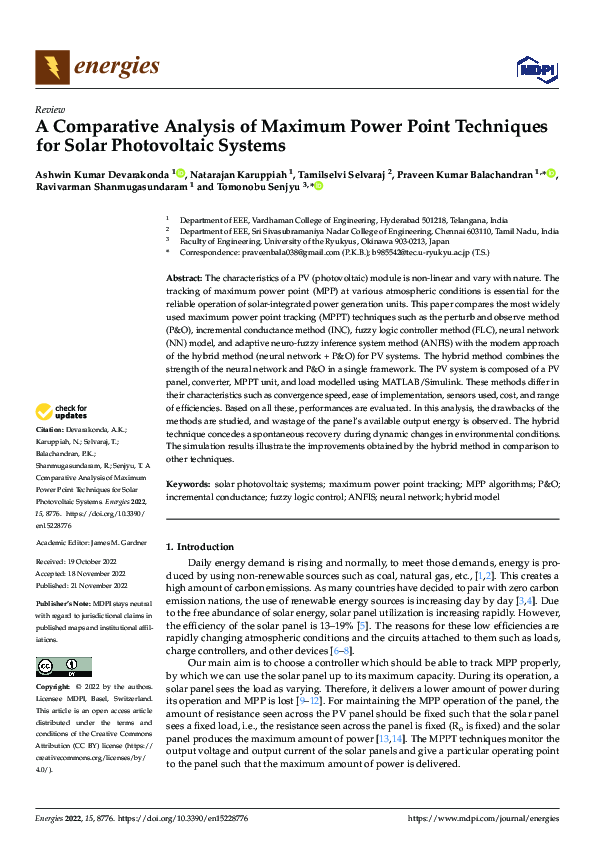 (PDF) A Comparative Analysis of Maximum Power Point Techniques for ...