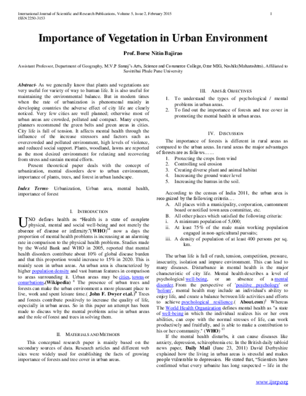 (PDF) Importance of Vegetation in Urban Environment Prof