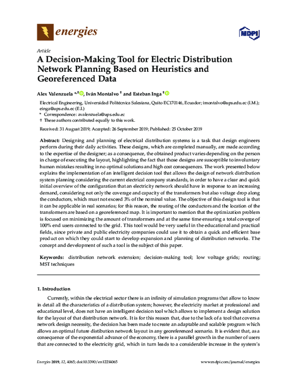 (PDF) A Decision-Making Tool for Electric Distribution Network Planning ...